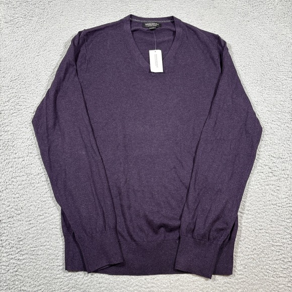NWT Banana Republic Luxury Blend Silk Cashmere Sweater Mens Large Purple V-neck - Picture 1 of 8